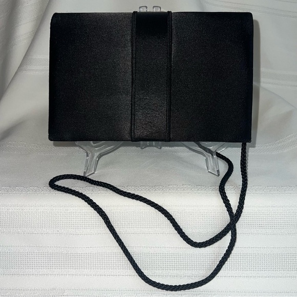 Evening‎ Bag Black Satin Handmade Crossbody OR Clutch Carla Marchi Handmade EUC - Picture 2 of 11